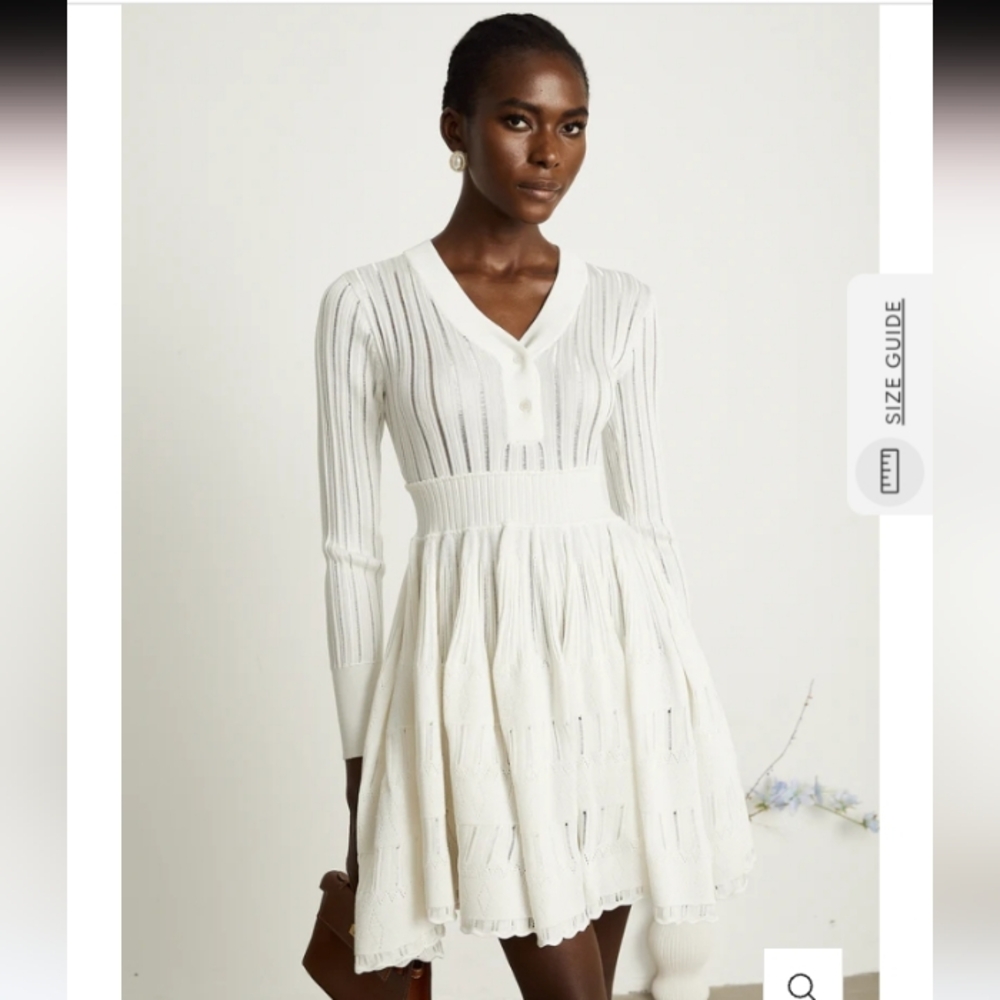 NWT Miss Rosier Geraldine White Pointelle- Knit Midi Dress Size S - Picture 4 of 14